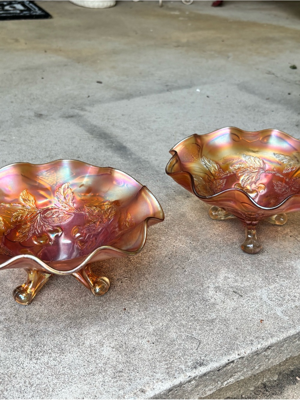 ANTIQUE MARIGOLD CARNIVAL GLASS BOWLS. CHERRY PATTERN. - Picture 8 of 14